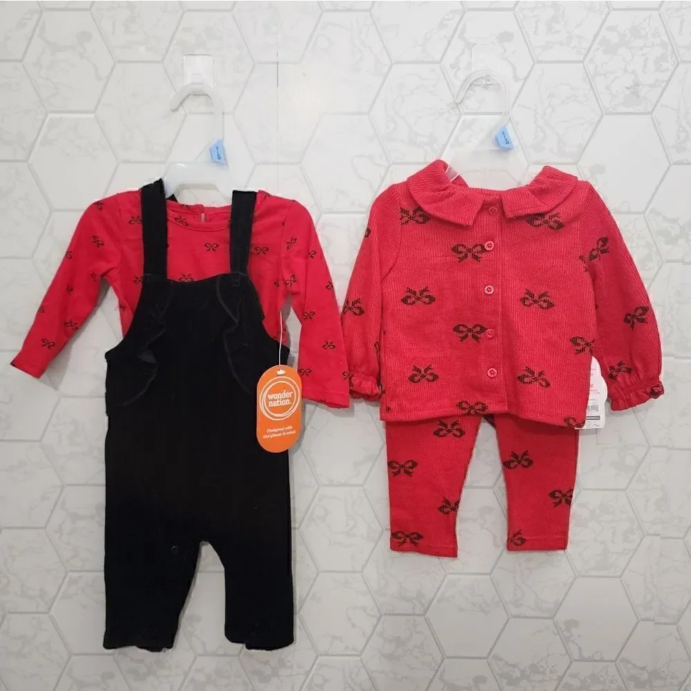 New baby girl Christmas outfit bundle of cardigan set and overall outfit